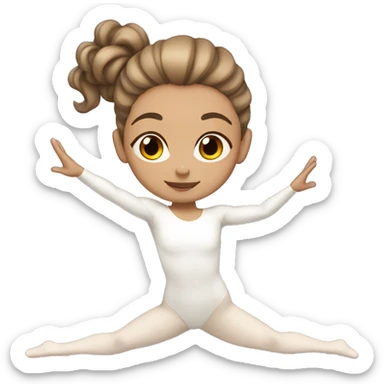 girl with light skin and brown hair doing gymnastics with a white leotard on sticker