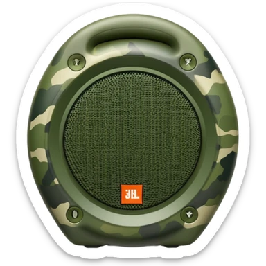 Minimalist JBL Clip 4 speaker with classic green army camouflage pattern, iOS emoji style sticker