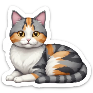 full body colourful light patched calico + white tabby cat cuddling a bigger cat that is dark grey and white tabby cat  and they are in love sticker