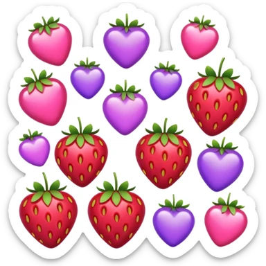 strawberries, pink and purple hearts sticker