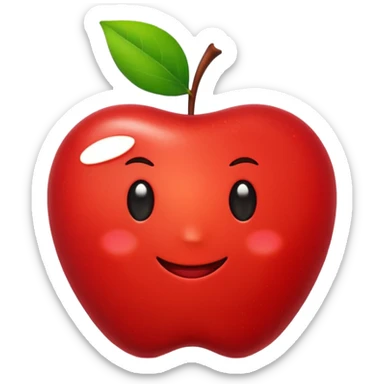 minimalist flat apple emoji, apple with a tiny green leaf, vibrant red color, white background, high resolution 2d vector style sticker