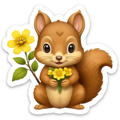 baby squirrel hold a flower sticker