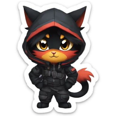 Edgy Shy Anthro Ninja boyish cool pretty dark black Litten-Pokémon-cat-fursona-animal techwear sticker