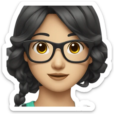 Asian gamer girl with glasses and long wavy black hair sticker