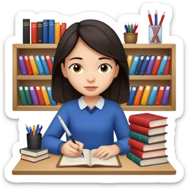 dark hair light skin girl with long hair studying for medical school exam  sticker