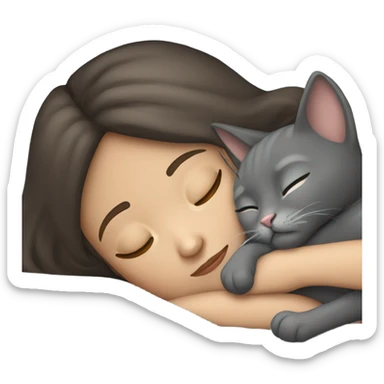 Brunette girl  sleeping with grey cat  sticker