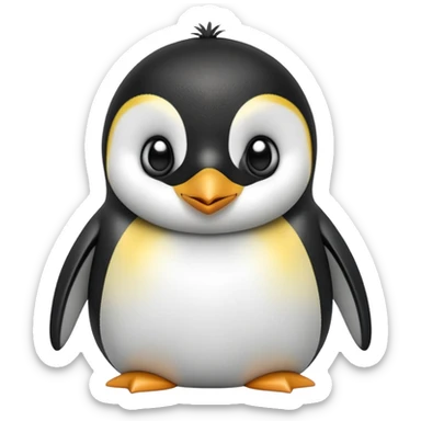 cinematic-cute-emperor-penguin-portrait-emoji,-head-tilted-playfully-and-inquisitively,-with-glossy,-pristine-plumage,-sparkling-eyes-filled-with-curiosity,-simplified-yet-irresistibly-adorable-features, black, large black eyes face sticker