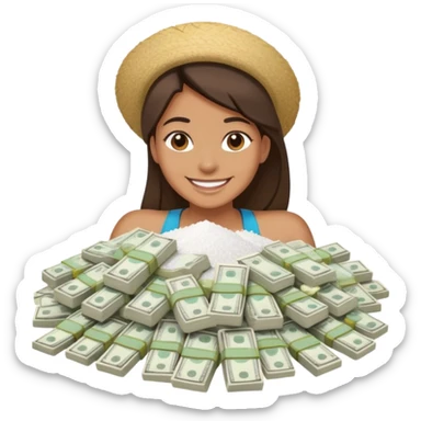A person smiling with a pile of salt and cash next to them sticker