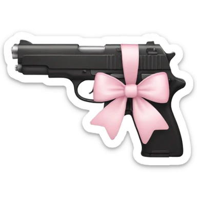 black gun, pale pink bow with heart in middle sticker