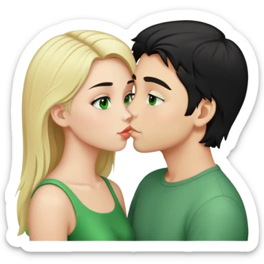 Kissing couple of boy with short black hair and green eyes and blonde girl with long hair sticker