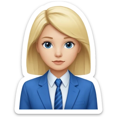 une femme blonde jolie avec une chemise blanche et une veste a manche longues et cravate bleu sticker