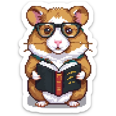 nerd hamster with glasses holding a small book sticker