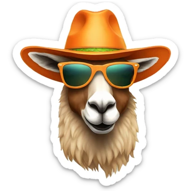 a cool llama wearing a orange hat and rayban shades sticker