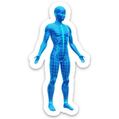 Human body silhouette with digital 3D scanning grid lines covering it, futuristic body scan sticker