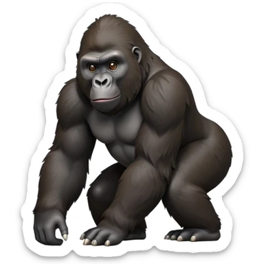cinematic-gorilla-realistic-full-body-on-all-fours-emoji,-exuding-strength,-thick-dark-fur-in-the-light,-head-tilted-dramatically,-deep-friendly-eyes-filled-with-intense-intelligence,-simplified-yet-realistic-focused-features,-highly-detailed, zoomed out friendly  sticker