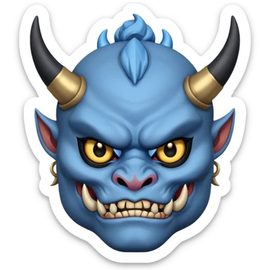 blue oni with black and gold eye. has black horn sticker