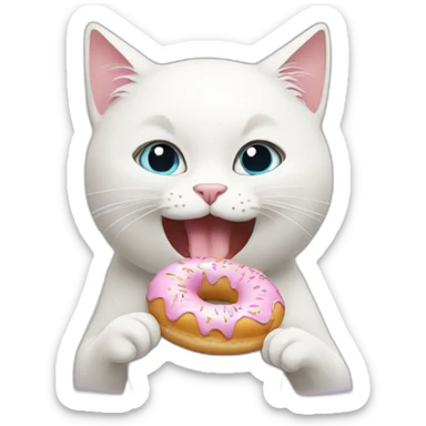 white cat eating donut sticker