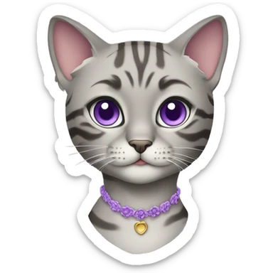 Beautiful grey bengal girl cat with lilac collar sticker