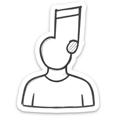 silhouette vector of a man with a music note for a head, hand-drawn outline style sticker