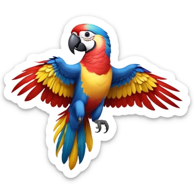 cinematic-macaw-realistic-full-body-standing-emoji,-vibrant-feathers-glowing-with-rich-reds,-blues,-and-yellows,-head-tilted-dramatically,-curved white-beak-gleaming,-piercing-dark-eyes-exuding-confidence,-simplified-yet-realistic-focused sticker