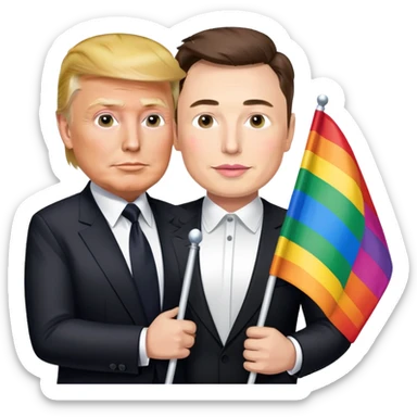 Donald trump and Elon musk with a gay men’s pride flag sticker