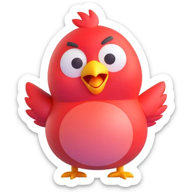 chubby red bird, playful pose, Microsoft Fluent 3D emoji style sticker