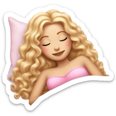 gorgeous white woman with long blonde curly hair sleeping on pink princess bed sticker