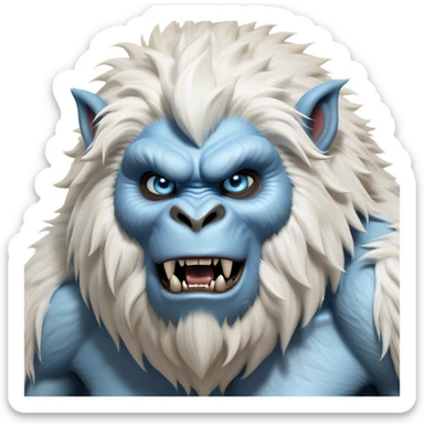 Cinematic Realistic WoW Yeti Portrait, head tilted dramatically with an exaggeratedly amused expression, blending epic primal power with an unexpected hint of playfulness. His robust, shaggy fur and expressive ice-blue eyes are rendered with lifelike texture and dynamic, frosty lighting, high shine, dramatic yet whimsical, capturing the essence of a yeti whose epic might is softened by a mischievous glint. sticker