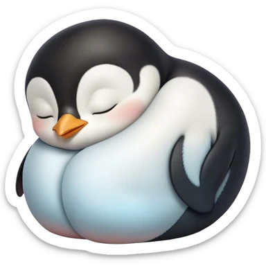 Meme-Worthy cute Sleeping Baby Penguin Portrait Emoji, Head resting peacefully with a contented smile, showcasing luxuriously soft down and a serene, slumbering gaze, Simplified yet hilariously adorable features, highly detailed, glowing with a soft, drowsy polar light, high shine, relaxed and utterly lovable, stylized with an air of playful laziness, bright and heartwarming, soft glowing outline, capturing the essence of a sleeping baby penguin that feels destined to become the next viral icon of adorable rest! sticker