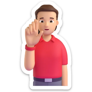 person in a red shirt making a stop hand gesture sticker