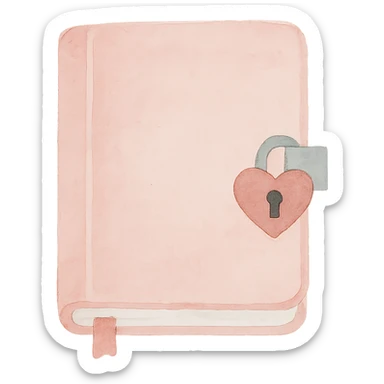 a pink diary with heart lock, watercolor style sticker