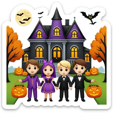 Kids trick or treating at a mansion sticker