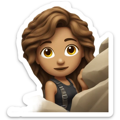 Beautiful tattooed woman long brown hair climbing rocks sticker