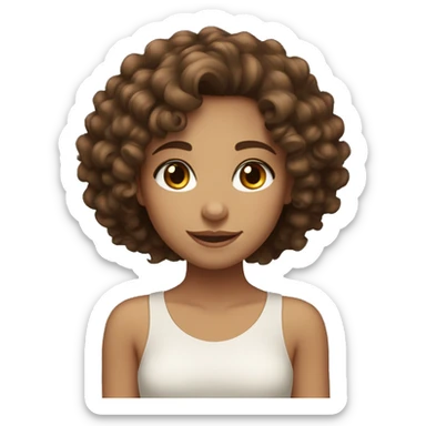 a girl with curly medium hair dark brown with fair skinned tan skin tone and auburn brown eyes sticker