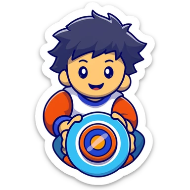 happy kid launching a beyblade, joyful expression sticker