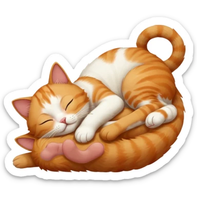 ginger and white small cat eyes closed lying down upside down with paws stretched out in different directions sticker