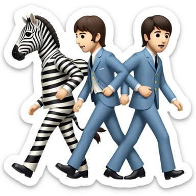 Cinematic Realistic The Beatles Abbey Road Scene Emoji, depicting the legendary band of four crossing the iconic zebra-striped street in their classic outfits, exuding effortless charisma and musical legacy. The scene is bathed in warm, nostalgic lighting with rich textures that capture the essence of 1960s rock history. sticker