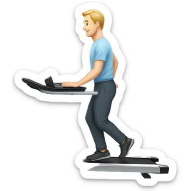 White Man with laptop on desk walking ob treadmill sticker