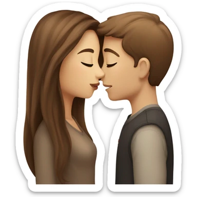 beautiful girl with long brown hair kissing a boy with light brown hair sticker