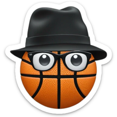 A basketball with a black hat with googles sticker