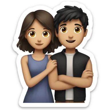 girl with brown hair hugs boy with black hair  sticker