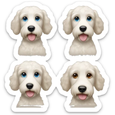 White Labradoodle with dark brown ears and girl with wavy brown hair , blue eyes and light skin sticker