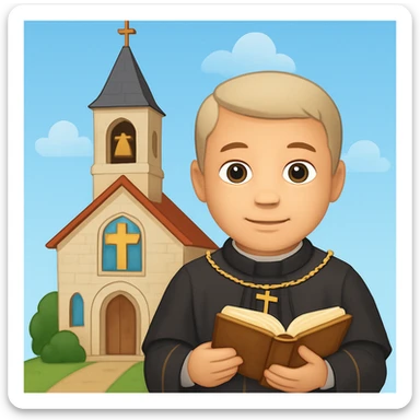 Add a church background behind the medieval priest in the style of emoji (apple style emojis). Keep the emoji style look and feel. sticker