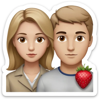 young woman and man next to each other. young woman has slightly strawberry, light brown/dirty blonde hair, hazel eyes, fair skin, heart shaped face with strong cheekbones. man has brown hair, dark strong eyebrows, brown eyes, rectangular/oval face, and a light 5 oclock shadow. he likes to fish and hike and she likes to hike sticker