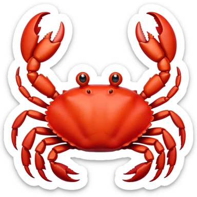Cinematic Cute Red Crab Portrait Emoji, Head tilted playfully and inquisitively, featuring a compact, vibrant scarlet carapace with adorably small, expressive eyes and gentle, rounded pincers, Simplified yet irresistibly adorable features, highly detailed, glowing with a warm, friendly oceanic glow, high shine, affectionate and lively, stylized with a touch of seaside whimsy, soft glowing outline, capturing the essence of a mischievous yet loving red crab that seems as if it could pinch its way out of the screen into your arms! sticker
