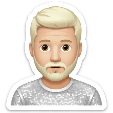 Justin Jeffre (b.1973) from 98 Degrees with platinum blonde hair and beard beard, white sequin outfit sticker