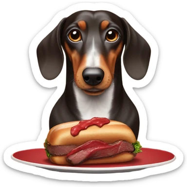Dachshund eating a filet mignon sticker