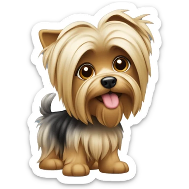 Cachorro Yorkshire caolho, cabelo longo tocando o chão, língua para fora sticker