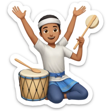 person joyfully beating a drum for sahur, early morning, lively sticker