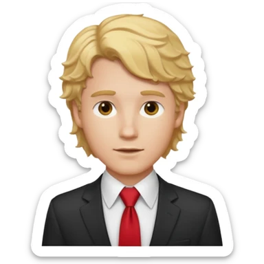 white man in white shirt, having red tie, blonde wavy hair sticker